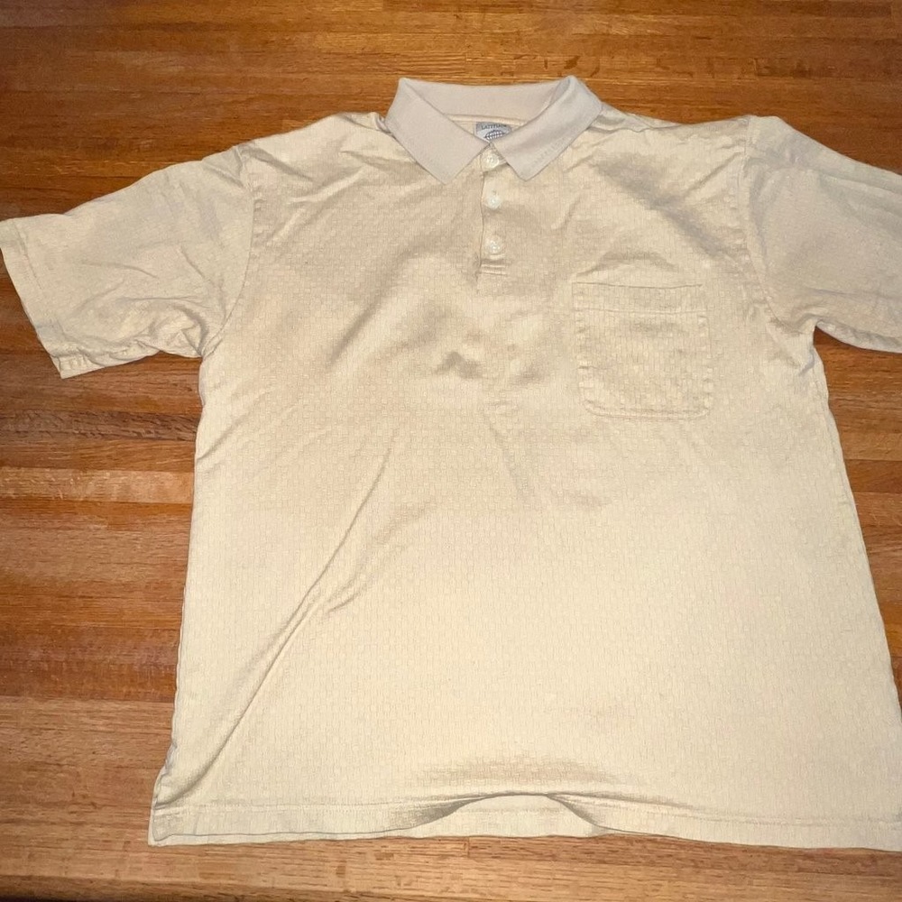 Northern Isles Latitude Men Large Beige 3 Button Collared Pocket Golf Polo Shirt
